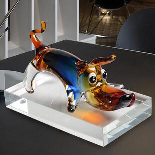 轻奢现代琉璃摆件工艺礼品摆饰水晶玻璃狗大象客厅玄关电视柜乔迁