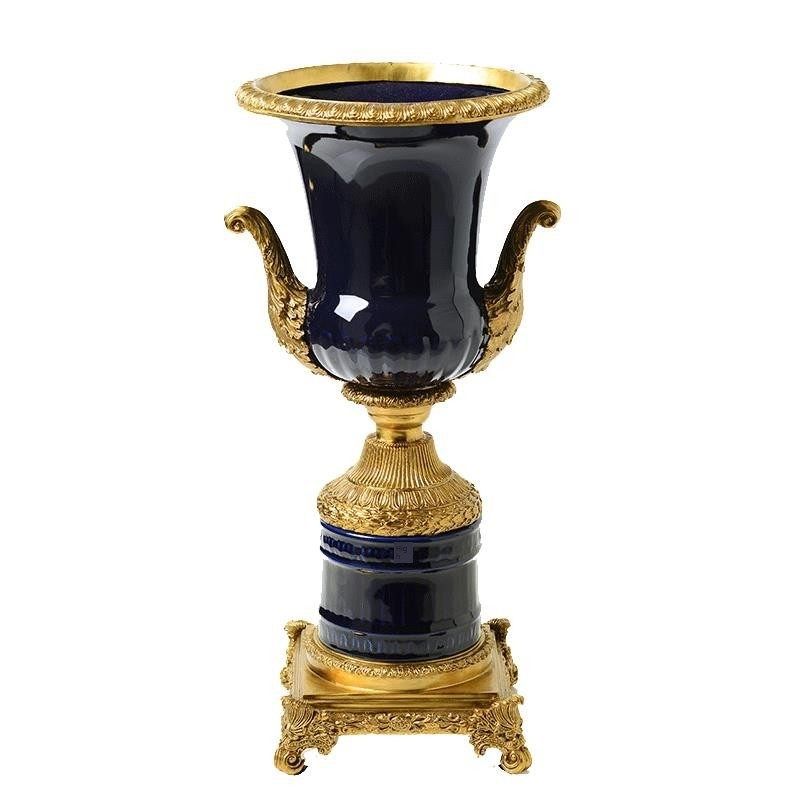欧式美式陶瓷配铜宝蓝色摆件高端奢华摆设品别墅软装花瓶果盘,家居饰品,装饰摆件,淘宝优惠券,粉丝福利购,淘宝优惠卷
