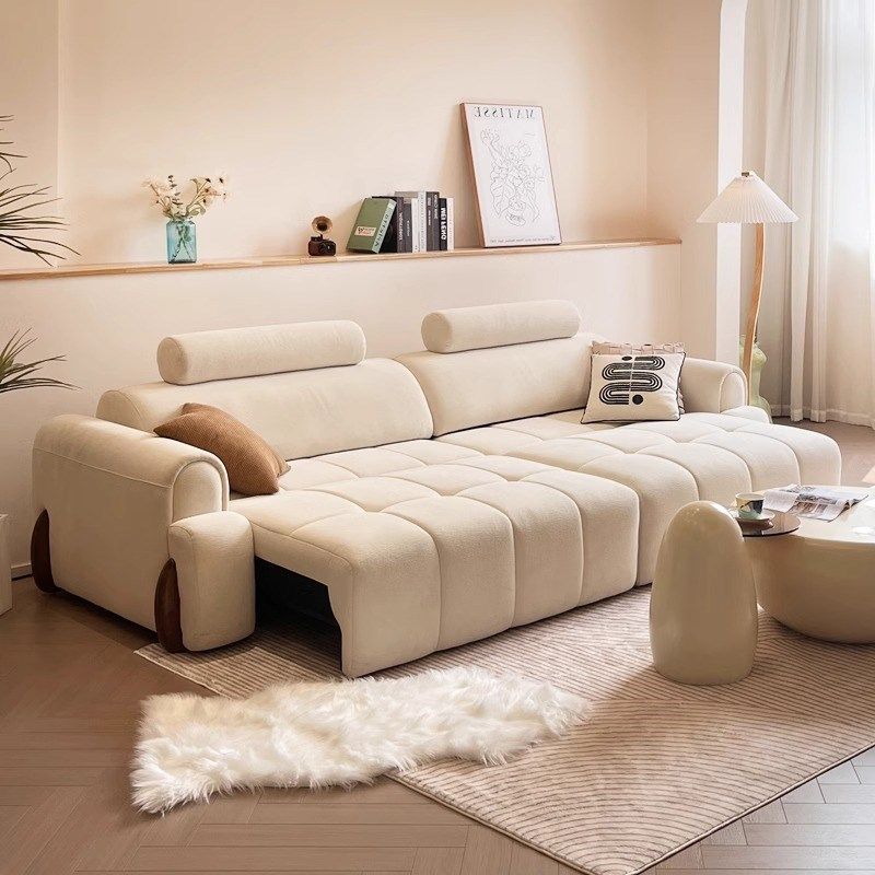 泡芙棉花糖布艺沙发奶油风客厅现代简约直排电动沙发床,住宅家具,功能沙发,淘宝优惠券,粉丝福利购,淘宝优惠卷
