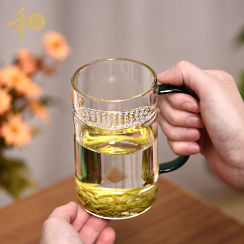 禾器月牙杯过滤茶杯玻璃茶水分离和器女士办公室喝水杯子泡绿茶杯