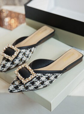 法式尖头低跟包头半拖鞋女外穿ins潮春夏季一L脚蹬懒人大码鞋41-4