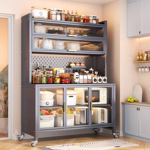 厨房储物柜餐边置物架落地防尘微波炉烤箱碗碟子多功能收纳橱柜子