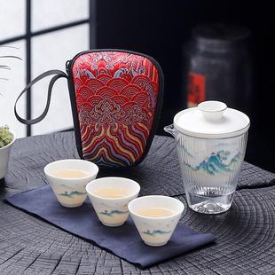 家用泡茶壶旅行茶具便携高档轻奢白瓷盖碗茶杯 羊脂玉功夫茶具套装