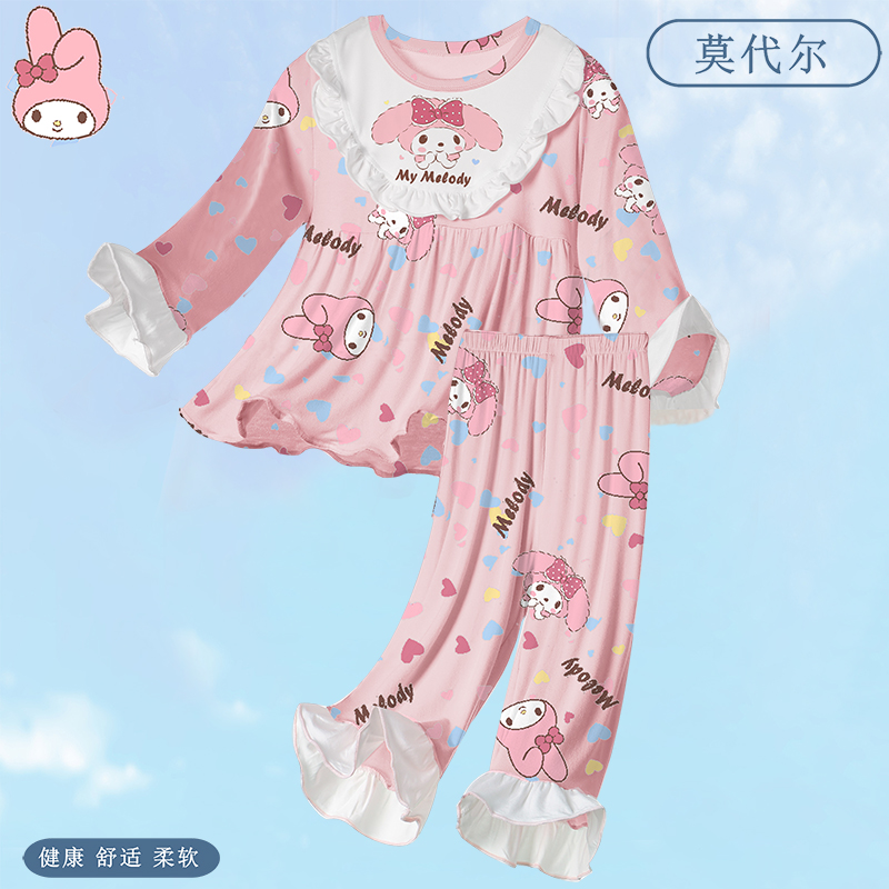 全纯棉时代女童睡衣莫代尔儿童长袖春秋款大童小女孩家居服2025新