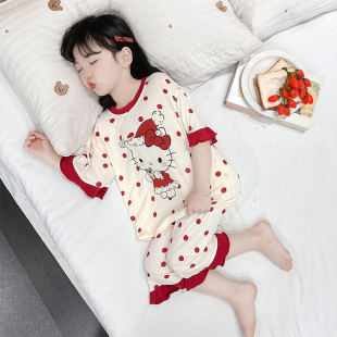 全纯棉女童睡衣夏季薄款2025新款儿童家居服套装莫代尔宝宝小
