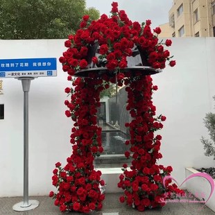 户外网红玫瑰花铁艺雨伞雕塑大摆件酒店铺商业街拍照打卡落地装 饰