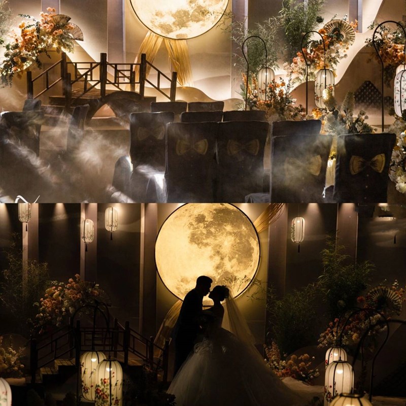 婚庆月亮灯灯箱婚礼发光月球道具拍照区现场布置舞台背景户外铁艺