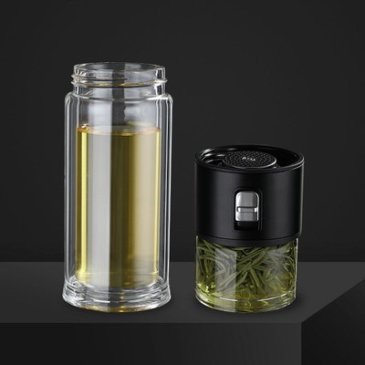 高档双层玻璃杯便携茶水分离泡茶杯迷你车载水杯男女个人办公杯子