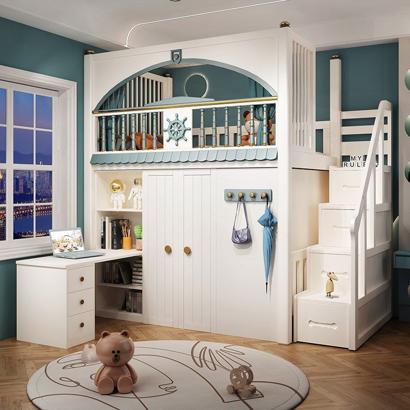 全实木上床下书桌衣柜组合床儿童床衣柜床一体小户型高护栏阁楼床,住宅家具,高低/子母床,淘宝优惠券,粉丝福利购,淘宝优惠卷