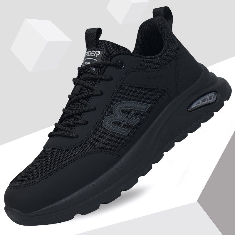 男鞋春季款2025新款运动鞋网面透气防臭男士黑色软底休闲跑步鞋子