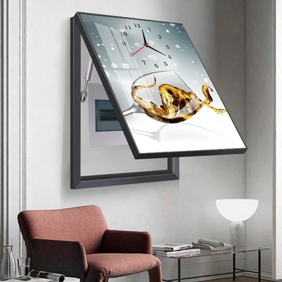 竖版电表箱装饰画遮挡箱带钟表免打孔现代简约开关盒挂画餐厅酒杯