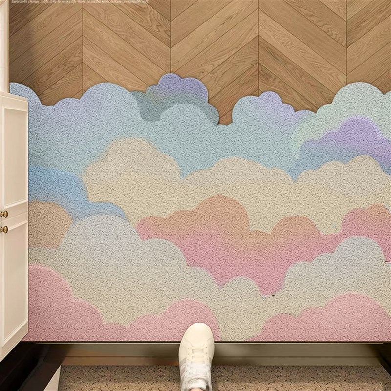 侘寂风入户丝圈地垫奶油风玄关除尘门垫防滑刮泥蹭土脚垫随意裁剪