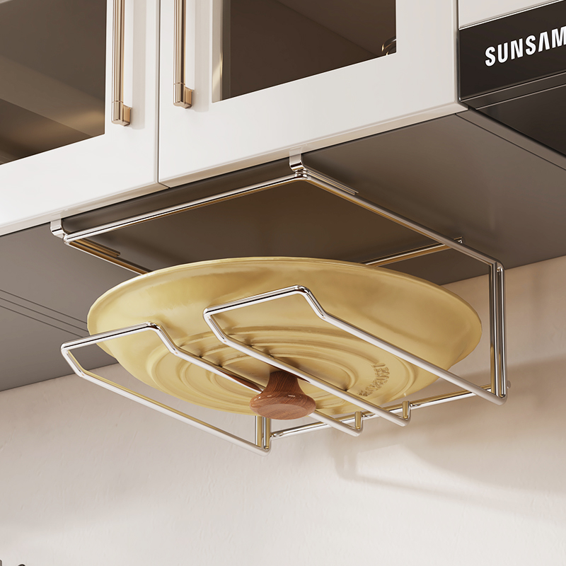 304不锈钢免打孔厨房可放锅盖架子放置器置物架支架收纳架壁挂式