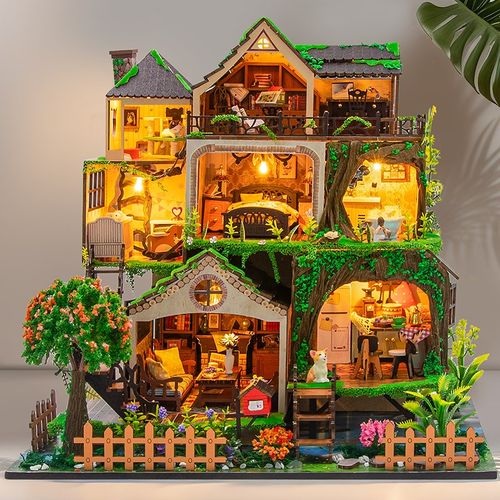 新品diy小屋微缩场景童话森林手工拼装积木房子建筑玩具模型别墅