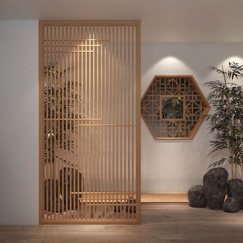 新中式屏风隔断客厅现代简约入户玄关酒店装饰实木镂空小户型座屏