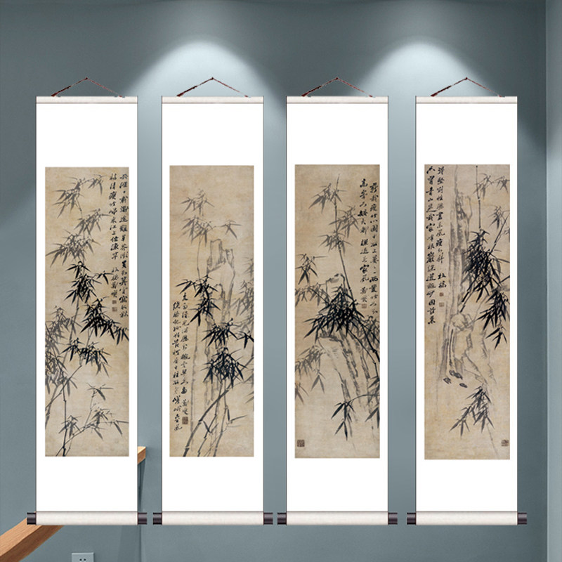 国画梅兰竹菊国画卷轴画竹子挂画郑板桥竹子字画书房茶楼装饰卷轴