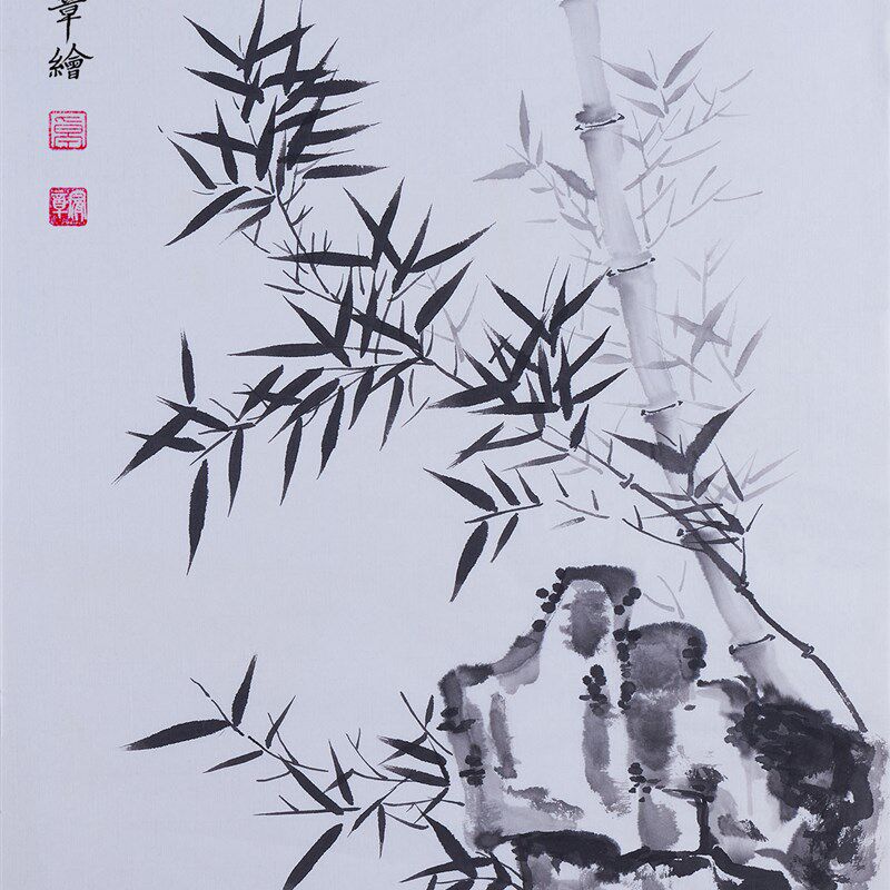 纯手绘竹子图挂画k国画写意画花鸟水墨画字画条幅书房客厅艺术装