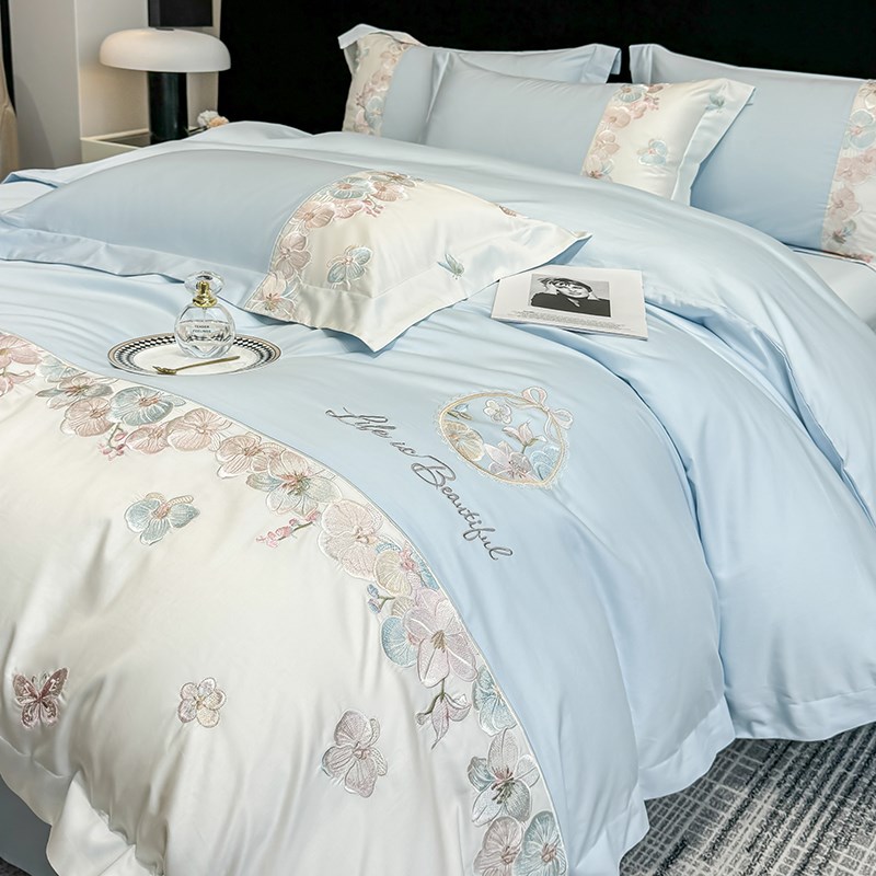A类母婴级全棉四件套200支长绒棉绣花被套床单高级感床上用品
