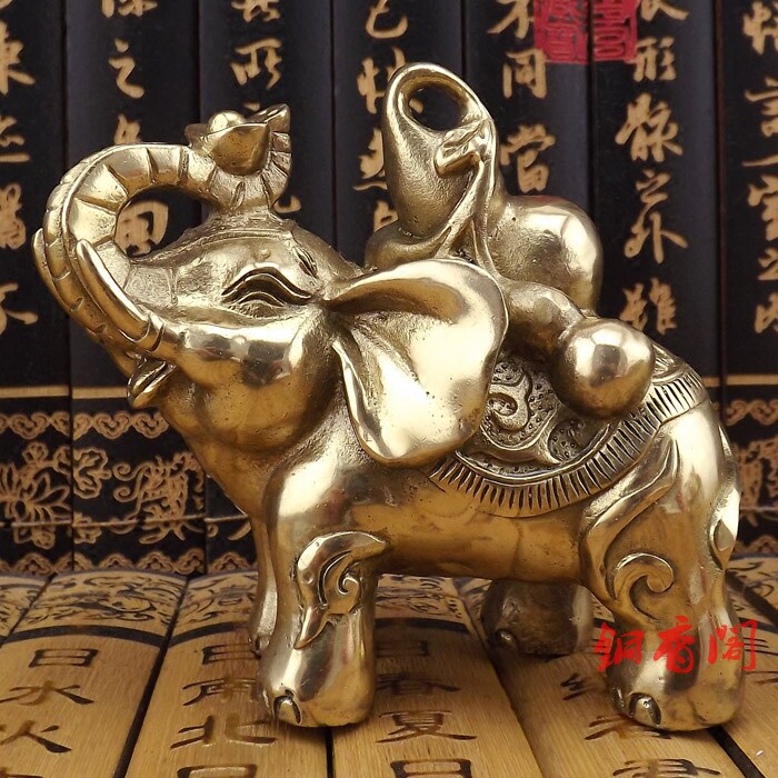 纯铜大象摆件一对黄铜o母子象吸水葫芦象铜象工艺品客厅办公室饰