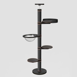 通天柱黑色猫爬架实木猫窝猫树一体猫抓柱顶天立地胡桃木色跳台