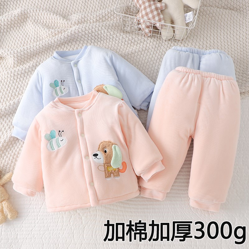 初生婴儿棉袄棉裤套装p秋冬男女宝宝加棉加厚棉服分体两件套外穿