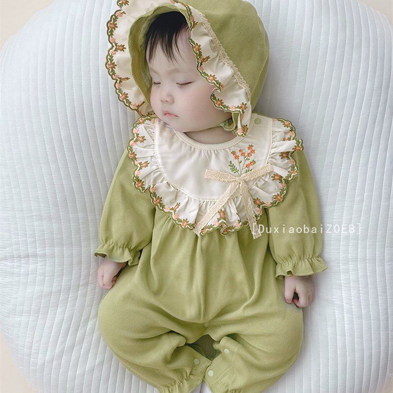 婴儿春夏装哈衣儿童女宝宝可爱连身衣新生儿满月百天超萌公主爬服