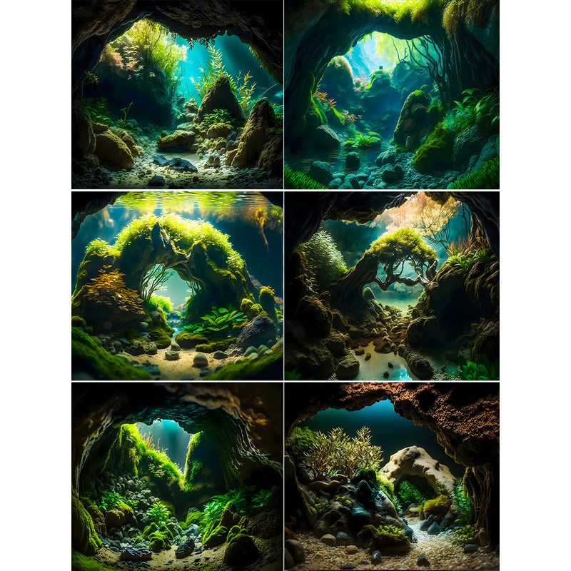 水族箱鱼缸背景纸画高清图流水生财静电贴渐变色5d立体壁纸风景字