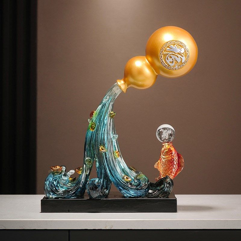 风生水起葫芦锦鲤招财桌面摆件入户玄关客厅酒柜装饰品乔迁礼品,家居饰品,装饰摆件,淘宝优惠券,粉丝福利购,淘宝优惠卷
