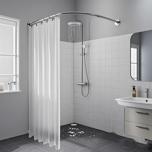 弧形浴帘免打孔防水套装浴室窗帘防霉弧形杆门帘挂帘隔断帘磁吸帘