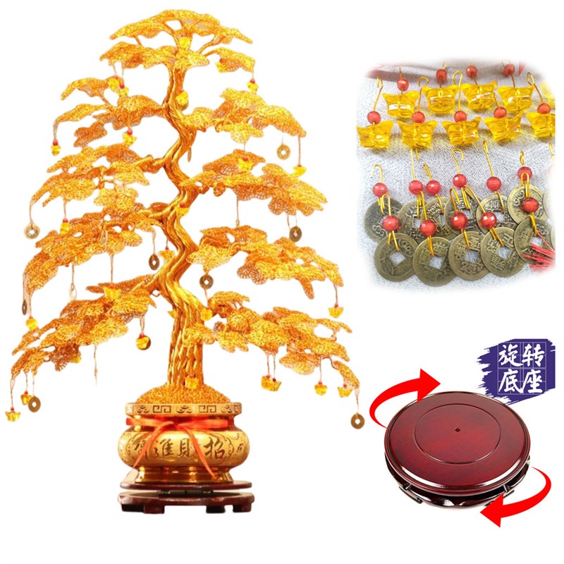摇钱树乔迁店铺摆件开业手工发财树招财客厅装饰品铝线编织工艺品