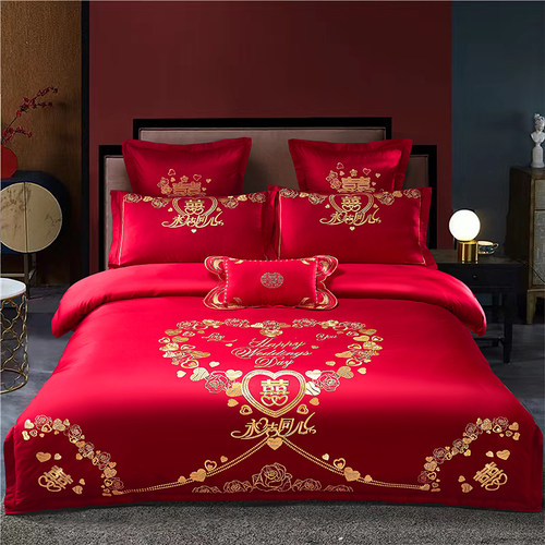 婚庆四件套婚嫁新婚床品刺绣被套红色结婚礼婚房婚床喜庆中式套件