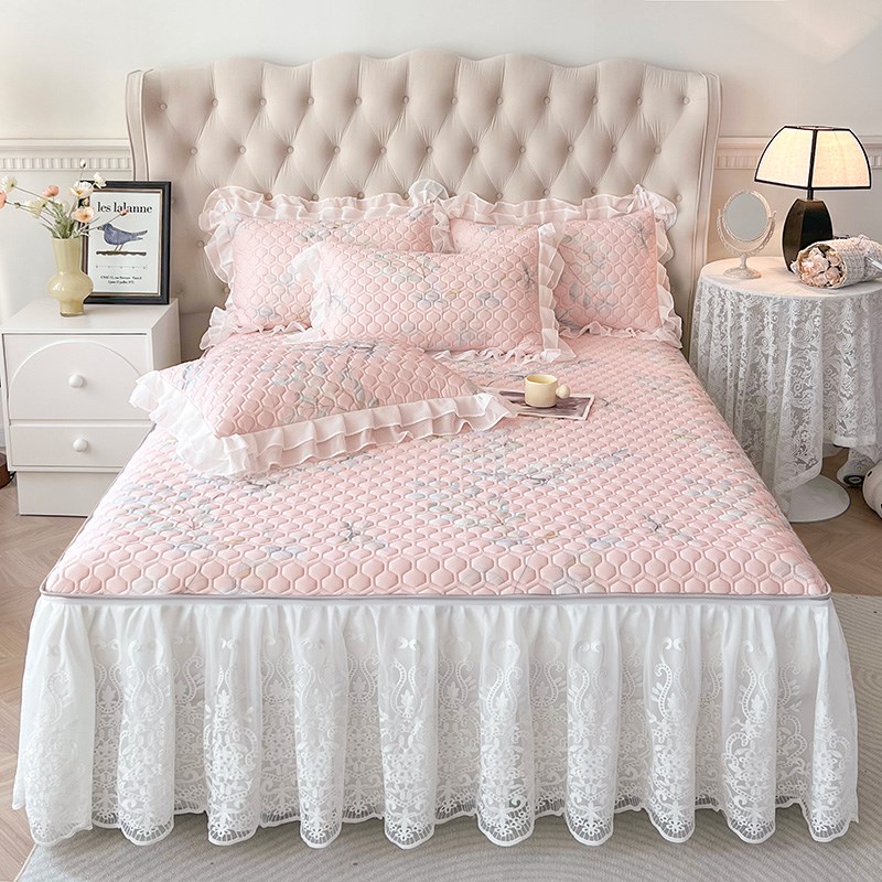 2025新款凉感丝可拆卸床裙夏被四件套夏季薄被子可机洗床罩式