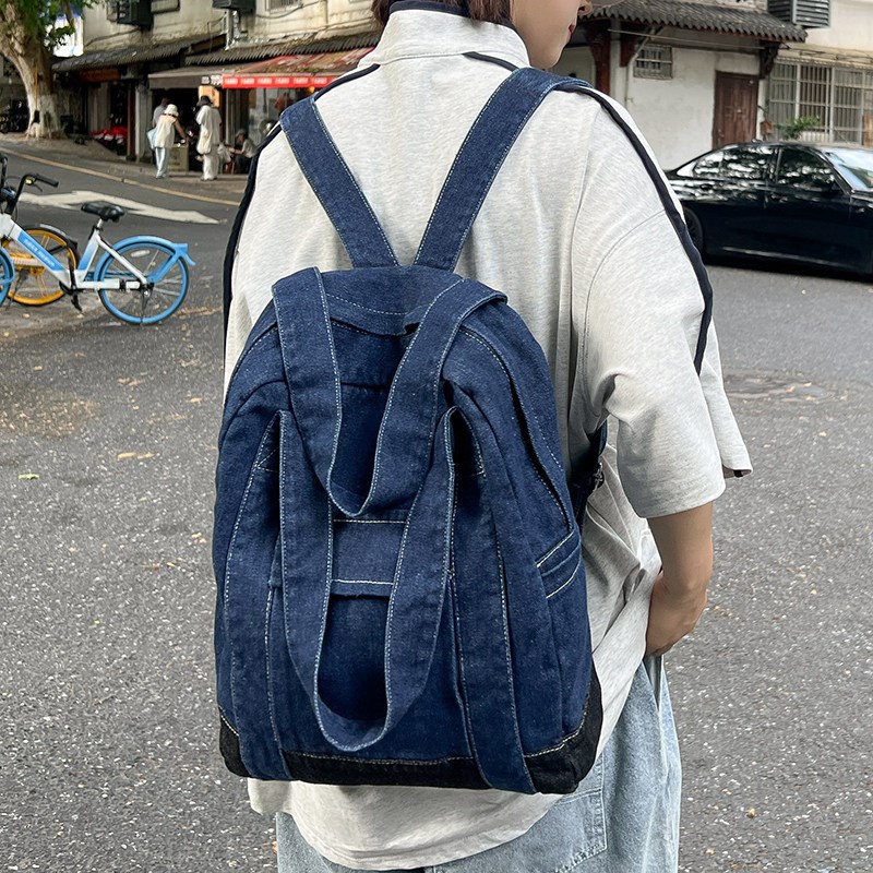 双肩包男大容量百搭水洗牛仔包韩版iEns学生情侣书包旅行背包女潮
