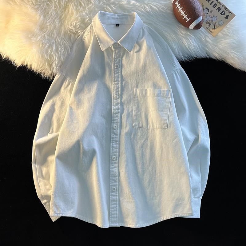 定制长袖衬衫印logo图案大码衬衣宽松西餐厅咖啡馆奶茶工作服班服