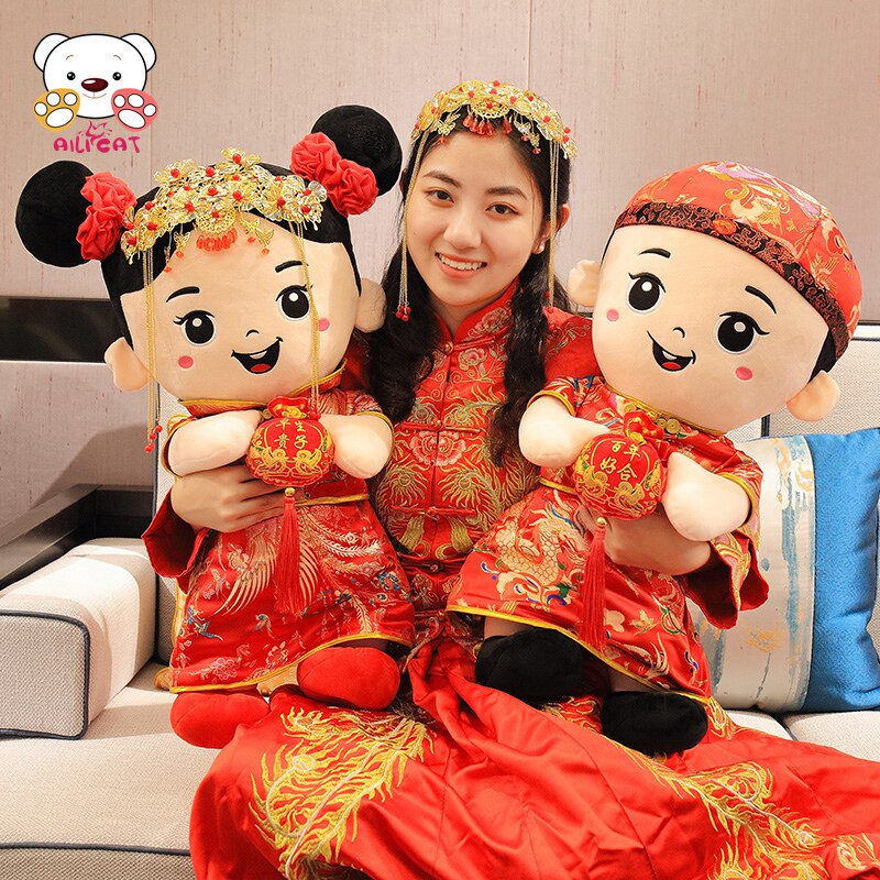 压床娃娃一对结婚新婚礼物婚房布置对娃新款早生贵子喜娃抱枕
