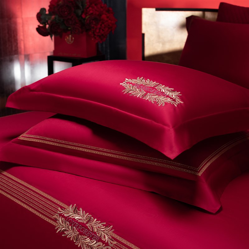 婚庆大红色结婚四件套全棉刺绣婚礼床单被套婚房喜庆喜被床上用品