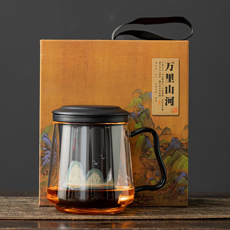 玻璃杯茶杯陶瓷过滤内胆泡茶杯水杯办公杯个人专Q用礼盒定制LOGO