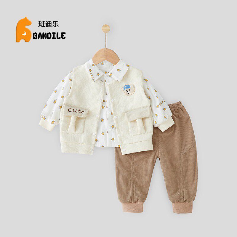 一岁婴儿分体套装宝宝春季炸街款外出服小男生帅气两层夹衣三件套