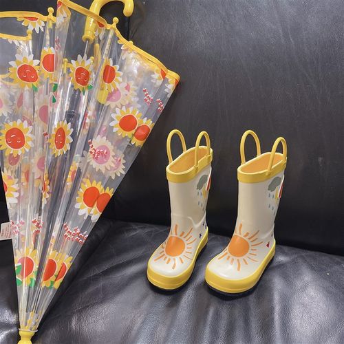 新ins风高颜值儿童绿色雨鞋中筒橡胶轻便防滑宝宝太阳彩虹亮色系
