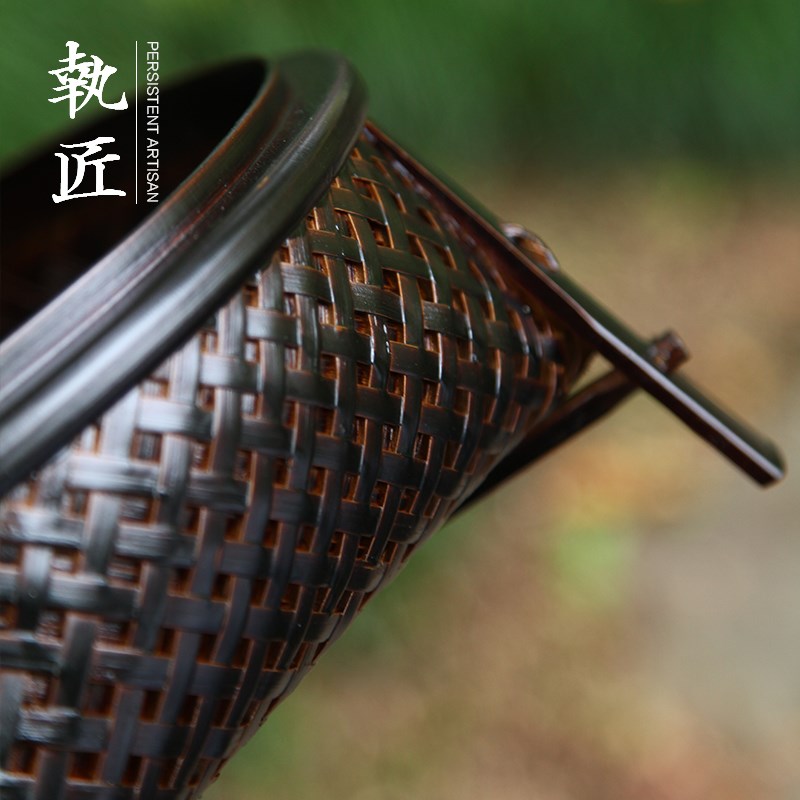 执匠寒山茶具收纳盒竹编食盒礼品篮收纳篮桌面储物篮带盖竹篮托盘