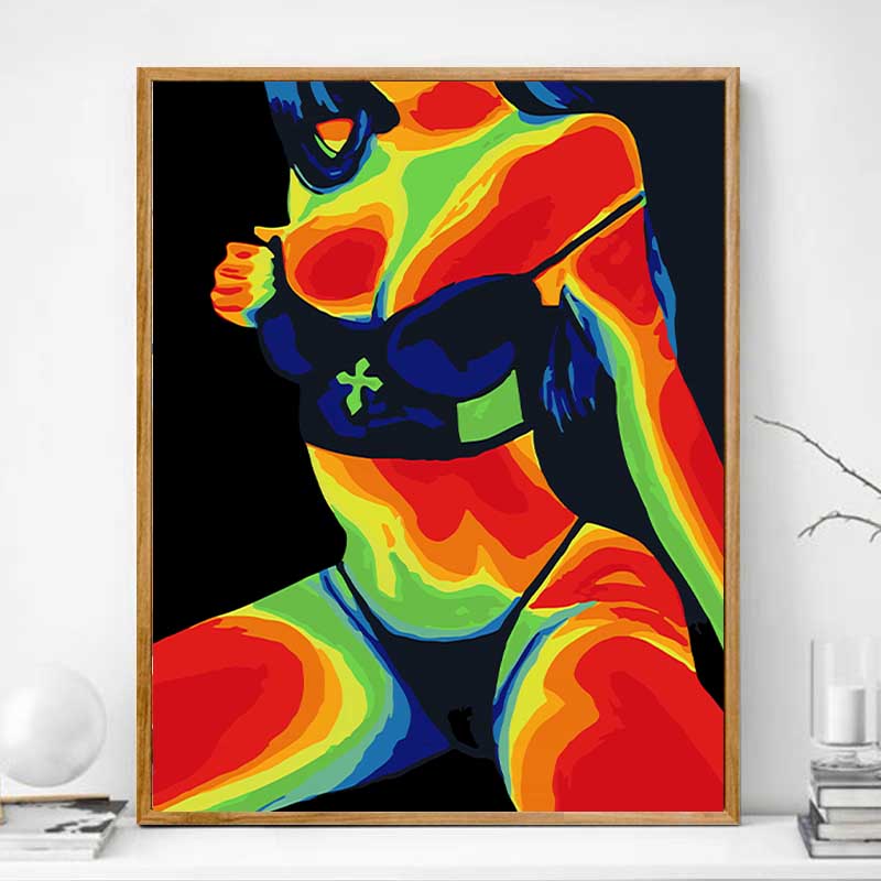 热成像卡通抽f象diy数字油画涂色手工填充油彩画手绘解闷装饰挂画图片