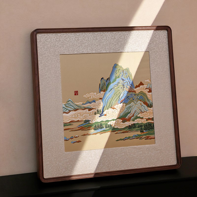 南京云锦研究所山水手工刺绣饰画书房茶室挂画玄客厅