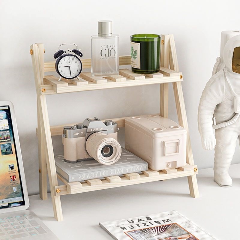 德系品质免安装简约ins木质双层桌面折叠置物架宿舍卧室书桌上收