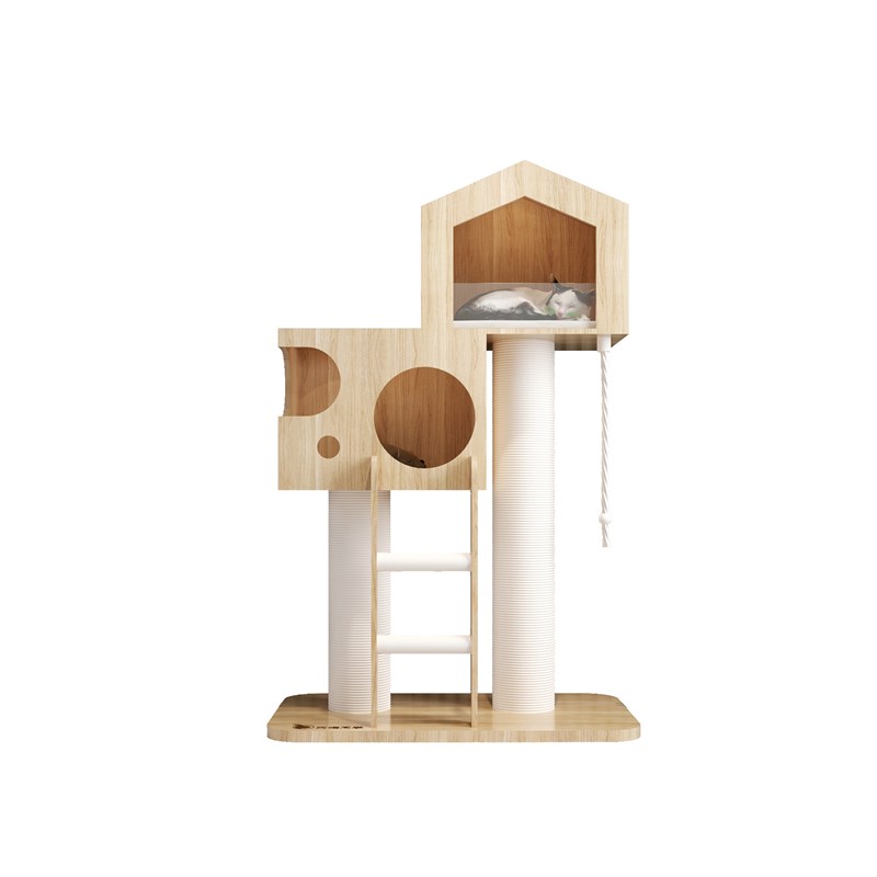 实木猫爬架亚克力双层猫窝猫树磨爪柱一体