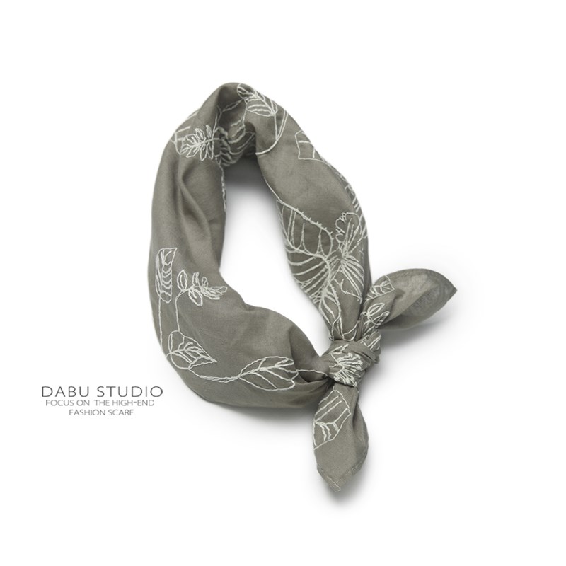 很洋气的灰!高密高支数浪漫田园立体刺绣花小方巾丝巾领巾女