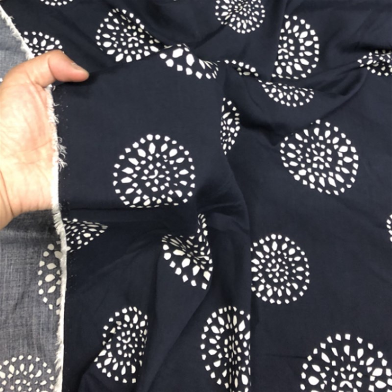 大圈扎染效果蓝印花丝麻手工蓝染青花瓷蓝花布藏蓝靛蓝老布古镇