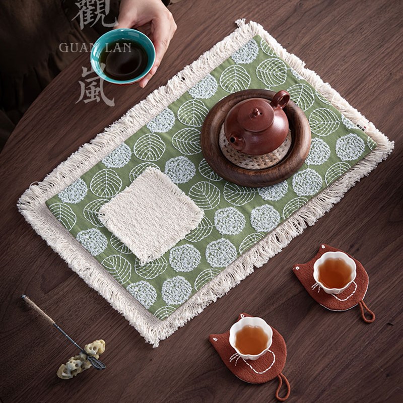 观澜手绣茶席,干泡沫席,桌旗,茶桌席,茶席,壶席,织物,保温垫,茶道