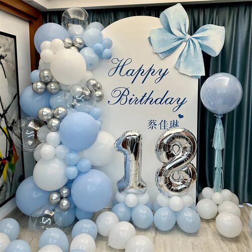 白蓝色女孩16岁18岁成人礼生日宴仪式感场景布置装饰气球kt背景板