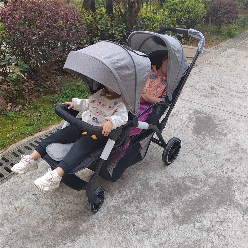 kidi儿童双人推车前后坐高景观可坐躺双胞胎大小孩大轮一键收车