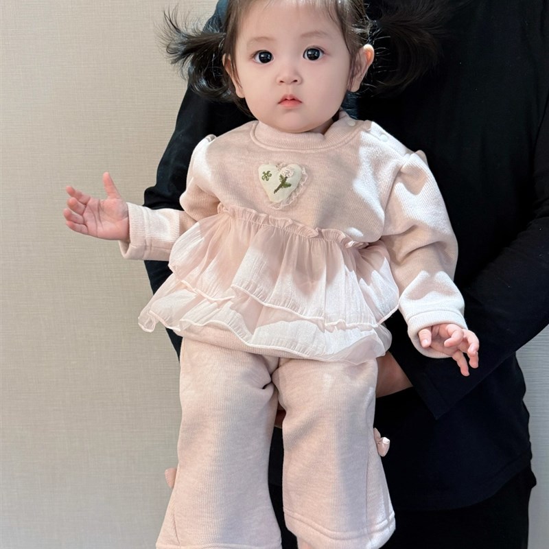 女宝宝2025新款秋冬套装时尚洋气套装甜美可爱婴幼儿加绒两件套冬